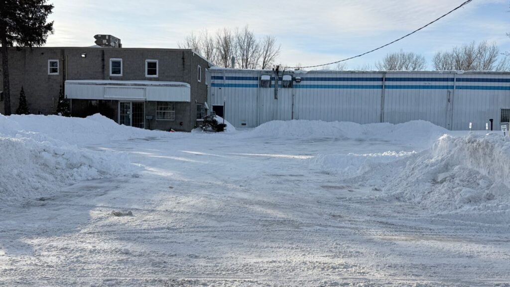 Parking lot snow plowing service for a commercial property in London, Ontario