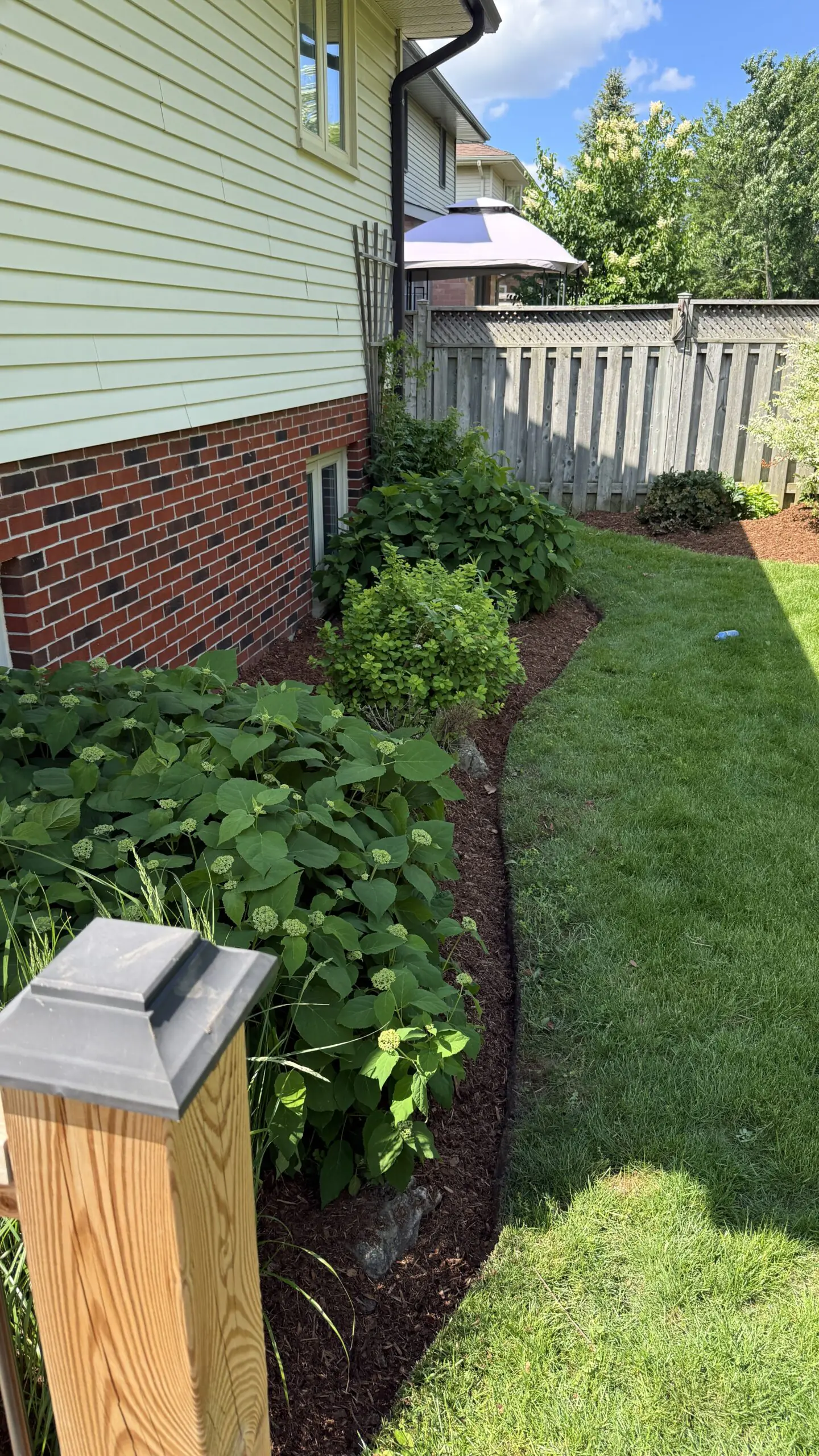 Pine mulch installation service completed at a residential property in London Ontario